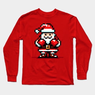 Boxing Santa Pixel Art: Retro Christmas Boxing Match Long Sleeve T-Shirt